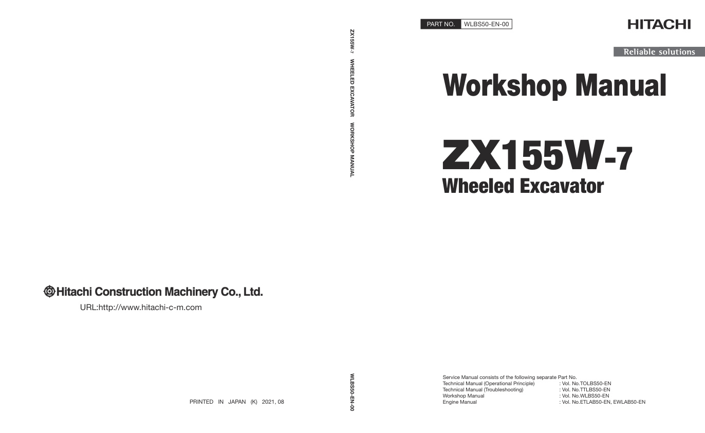 page_1 Service manual Hitachi ZX155W-7 Wheeled Excavator | WLBS50-EN-00 (2021.08.30)