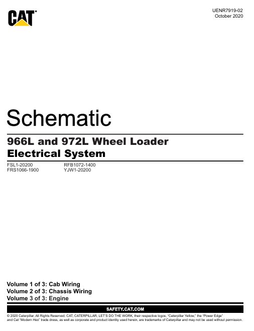 1 Schematic Caterpillar 966L and 972L Wheel Loader Electrical System | UENR7919-02