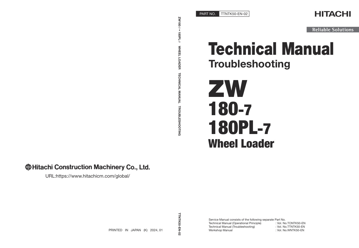 page_1 Technical Manual Hitachi ZW180-7, ZW180PL-7 Wheel Loader | TTNTK50-EN-02 (31.01.2024)