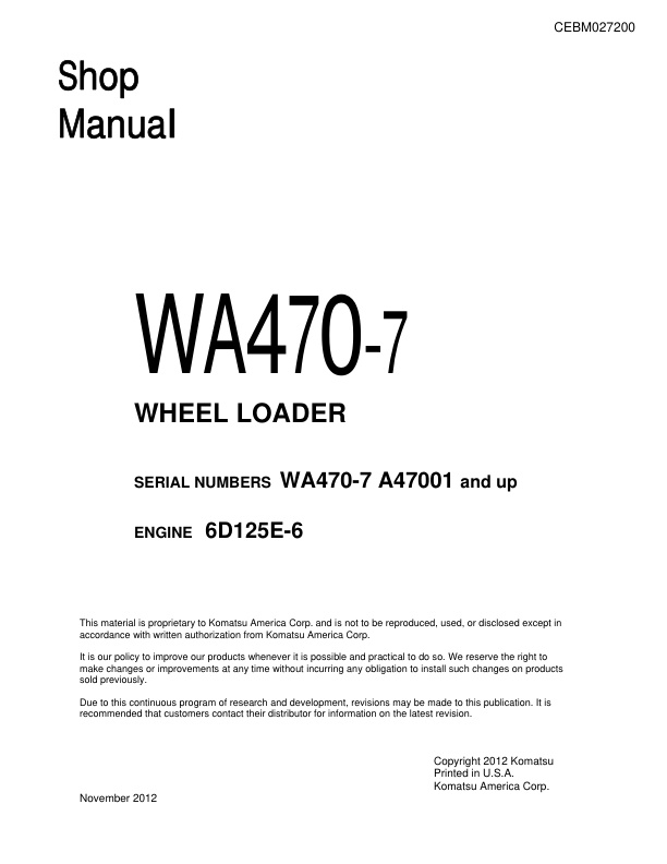 page_1 Service manual Komatsu WA470-7 A47001 & Up | CEBM027200