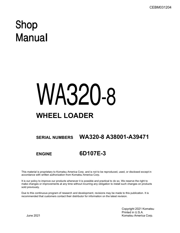 page_1 Service manual Komatsu WA320-8 A38001-A39471 | CEBM031204