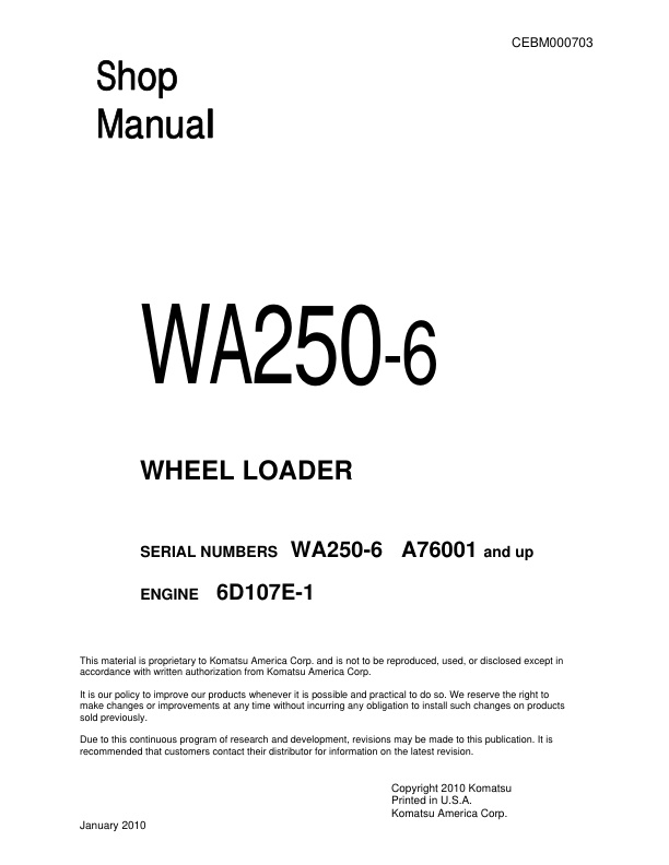 page_1 Service manual Komatsu WA250-6 A76001 & Up | CEBM000703