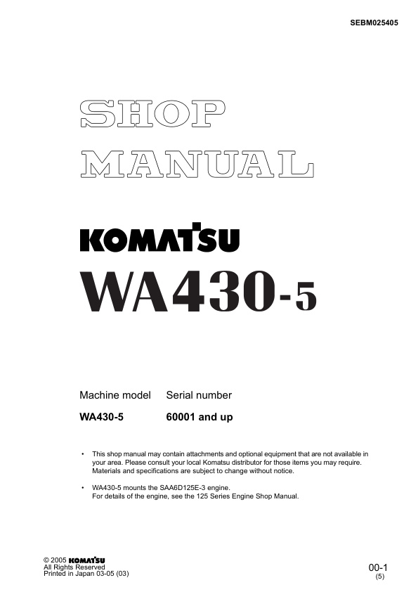 page_1 Service manual Komatsu WA430-5 60001 & Up | SEBM025405
