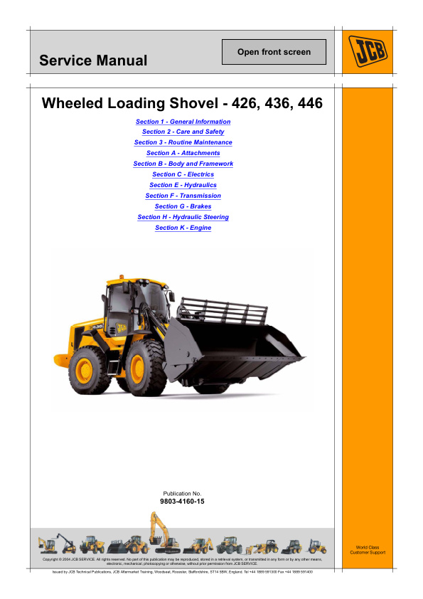 page_1 Service manual JCB 426, 436, 446 Wheeled Loading Shovel | 9803-4160-15