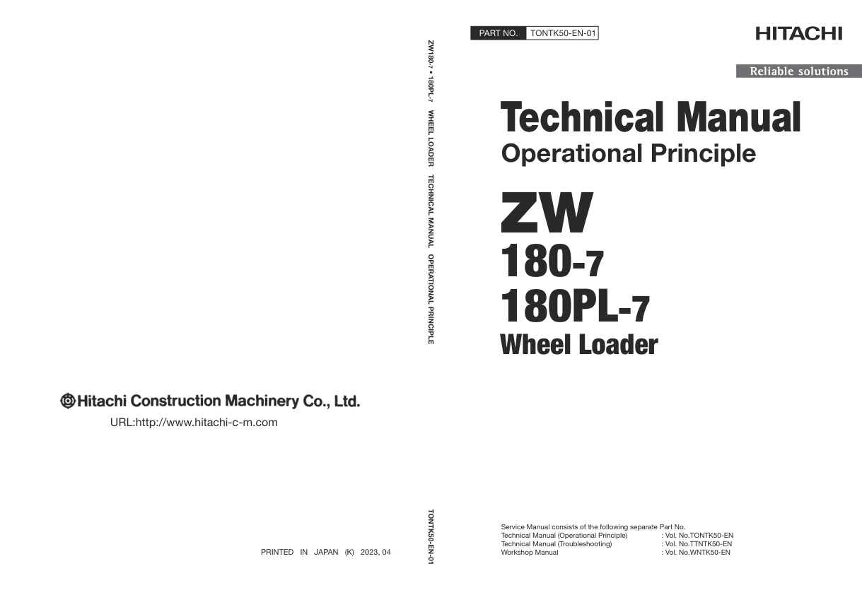 page_1 Technical Manual Hitachi ZW180-7, ZW180PL-7 Wheel Loader | TONTK50-EN-01 (2023.04.21)
