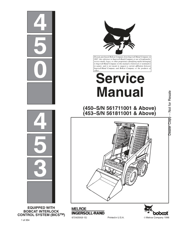 page_1 Service manual Bobcat 450, 453 Loader | 6724259 (6-12)