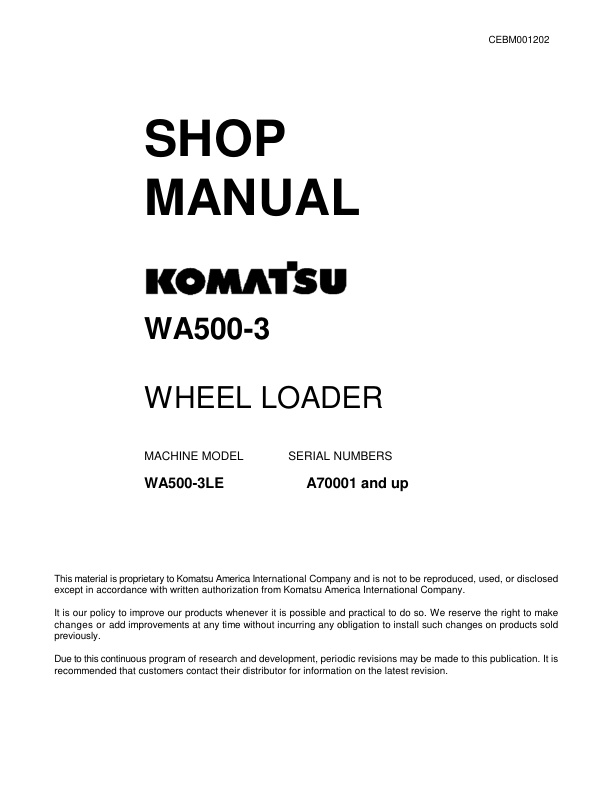 page_1 Service manual Komatsu WA500-3, WA500-3LE A70001 & Up | CEBM001202