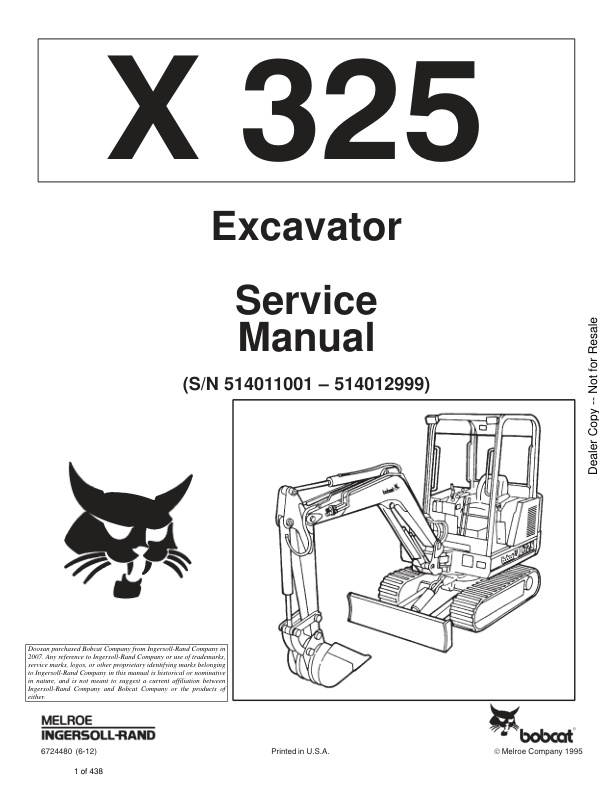 page_1 Service manual Bobcat X325 Excavator | 6724480 (6-12)