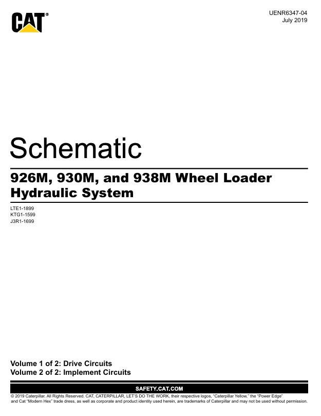 1 Schematic Caterpillar 926M, 930M & 938M Wheel Loader Hydraulic System | UENR6347-04