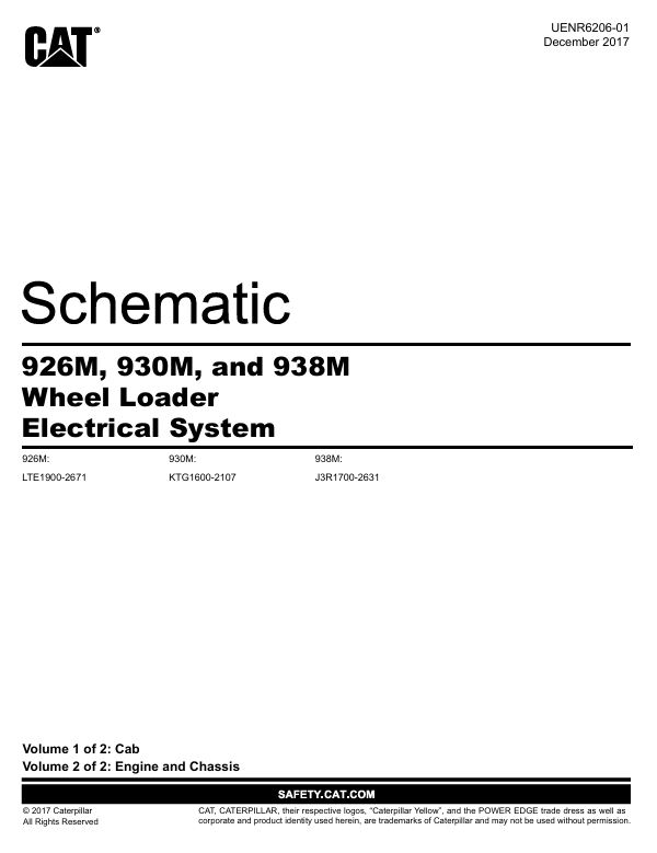 1 Schematic Caterpillar 926M, 930M & 938M Wheel Loader Electrical System | UENR6206-01