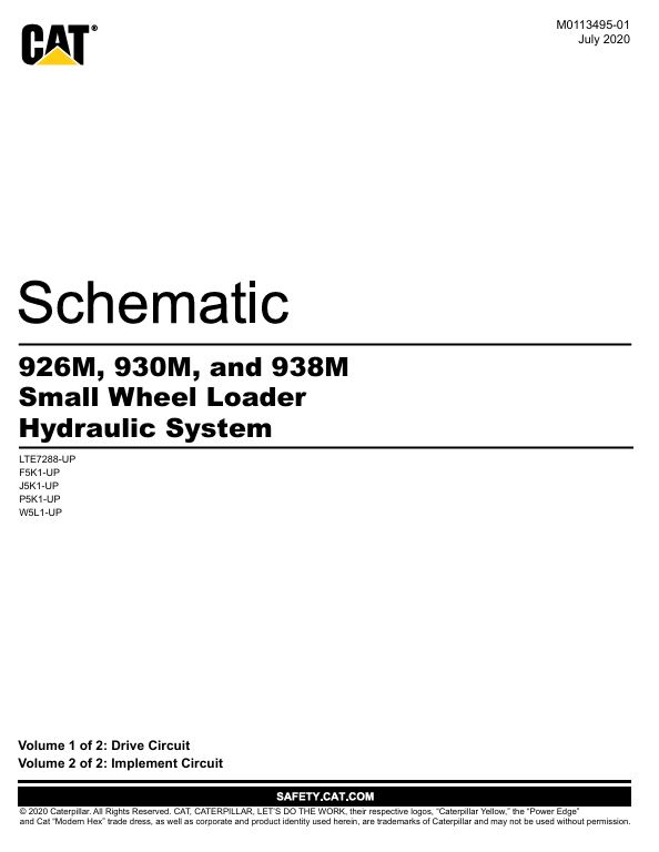 1 Schematic Caterpillar 926M, 930M & 938M Small Wheel Loader Hydraulic System | M0113495-01