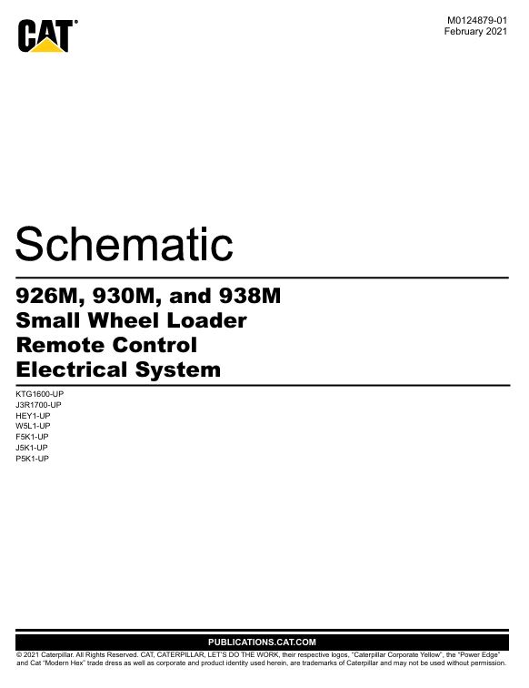 1 Schematic Caterpillar 926M, 930M & 938M Small Wheel Loader Remote Control Electrical System | M0124879-01