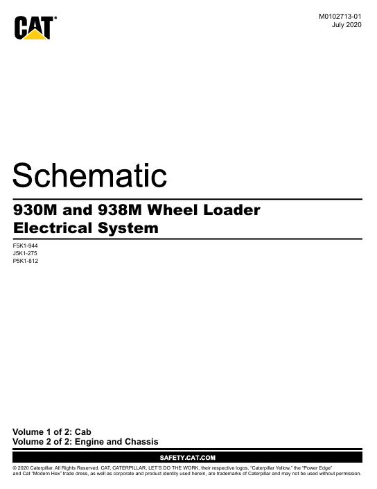 1 Schematic Caterpillar 930M and 938M Wheel Loader Electrical System | M0102713-01