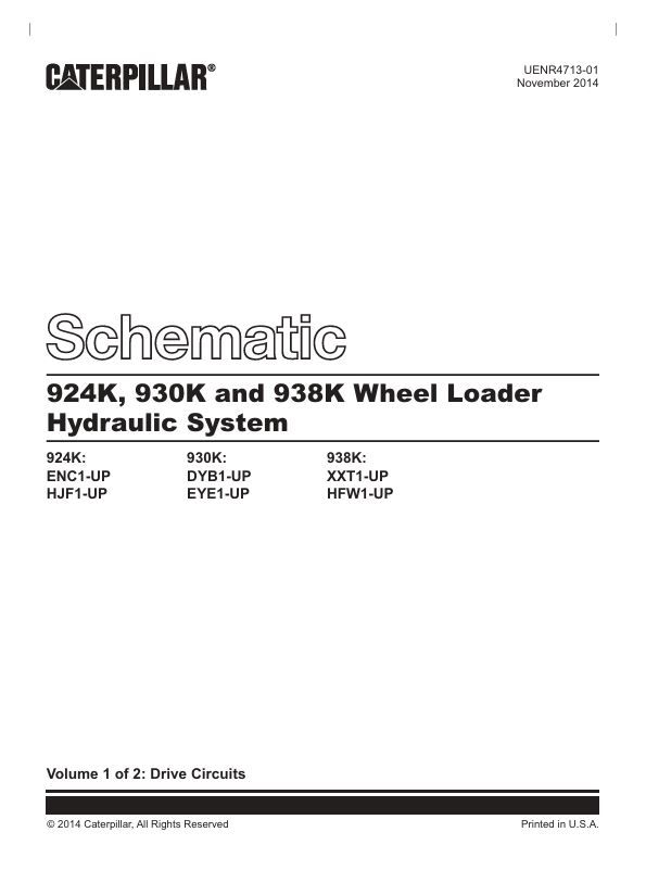 1 Schematic Caterpillar 924K, 930K & 938K Wheel Loader Hydraulic System | UENR4713-01