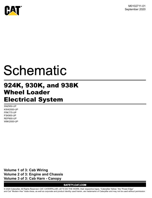 1 Schematic Caterpillar 924K, 930K & 938K Wheel Loader Electrical System | M0102711-01