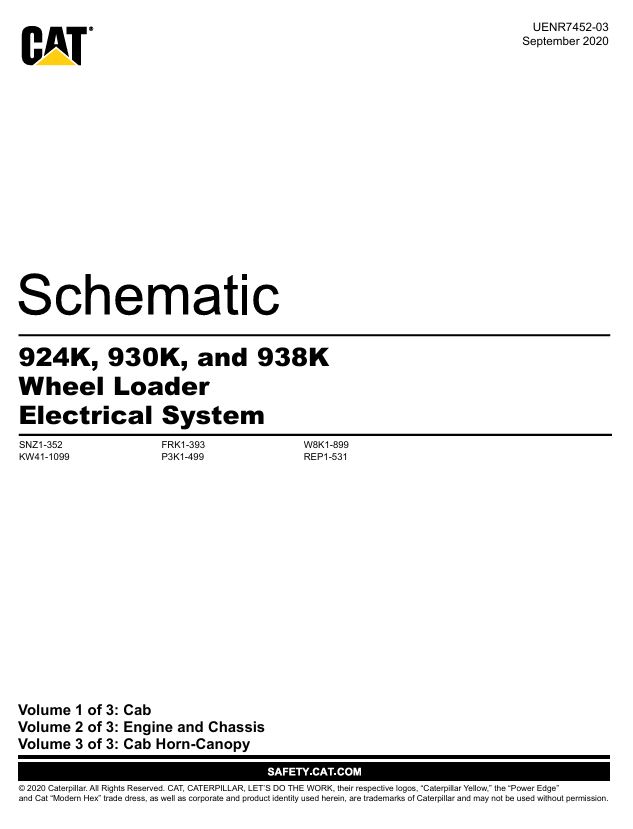 1 Schematic Caterpillar 924K, 930K & 938K Wheel Loader Electrical System | UENR7452-03
