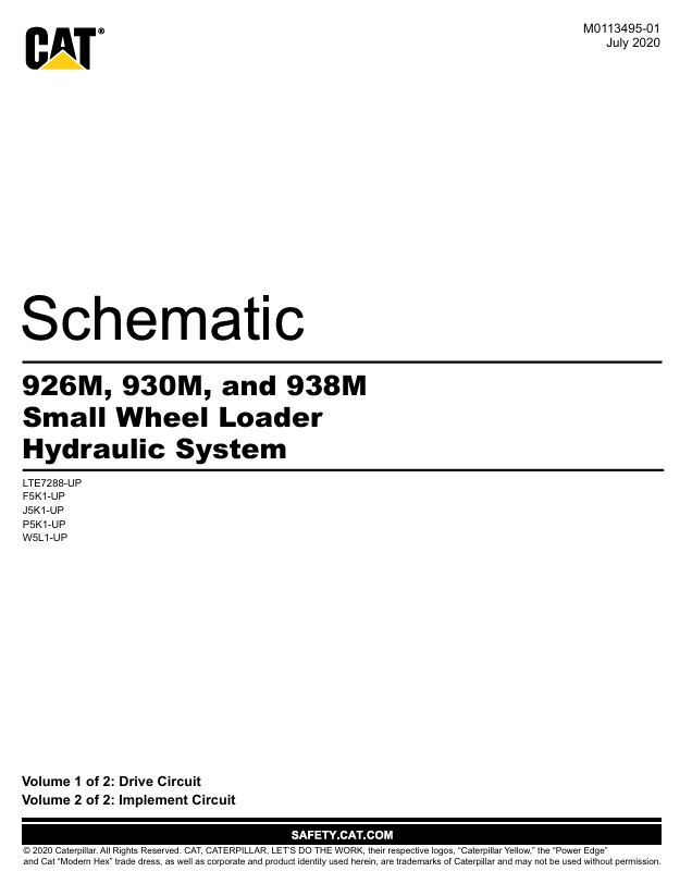 1 Schematic Caterpillar 926M, 930M & 938M Small Wheel Loader Hydraulic System | M0113495-01