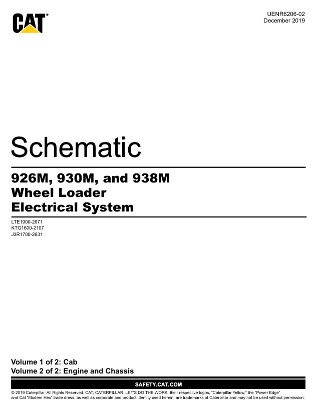 1 Schematic Caterpillar 926M, 930M & 938M Wheel Loader Electrical System | UENR6206-02