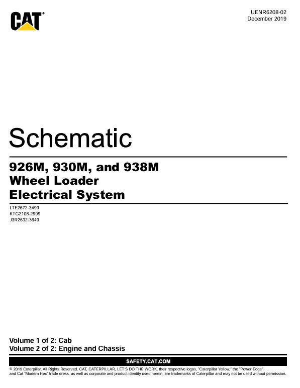 1 Schematic Caterpillar 926M, 930M & 938M Wheel Loader Electrical System | UENR6208-02