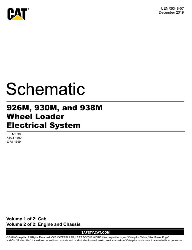 1 Schematic Caterpillar 926M, 930M & 938M Wheel Loader Electrical System | UENR6348-07