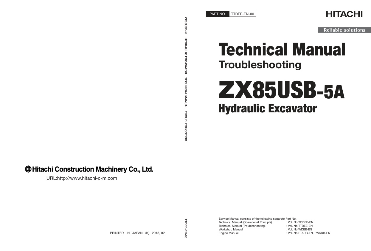 page_1 Technical Manual Hitachi ZX85USB-5A Hydraulic Excavator | TTDEE-EN-00 (2018.07.27)