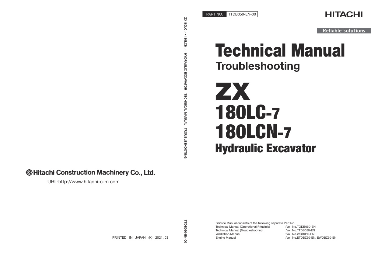 page_1 Technical Manual Hitachi ZX180LC-7, ZX180LCN-7 Hydraulic Excavator | TTDB050-EN-00 (2021.03.12)