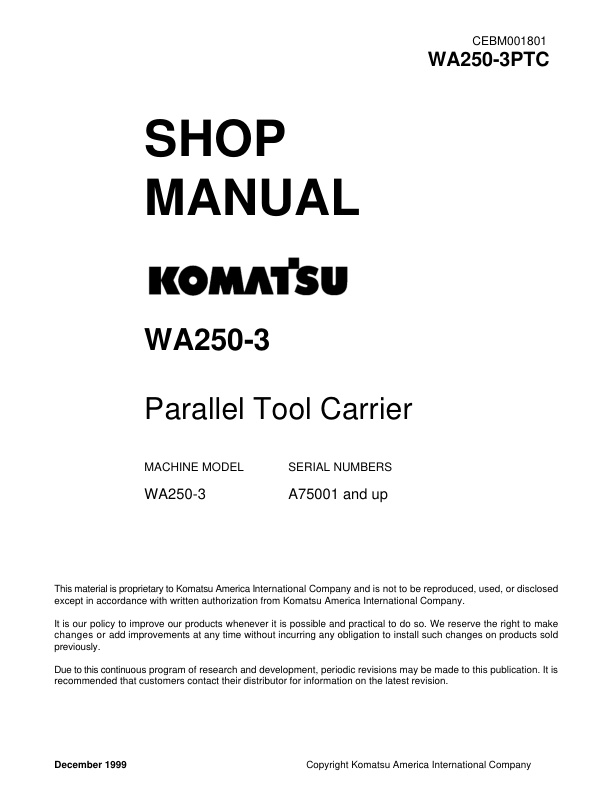 page_1 Service manual Komatsu WA250-3 A75001 & Up | CEBM001801